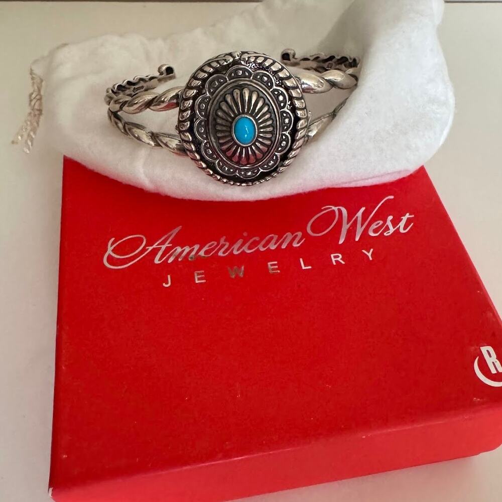 Carolyn Pollack American West 925 Sterling Silver Turquoise Rope Cuff Bracelet